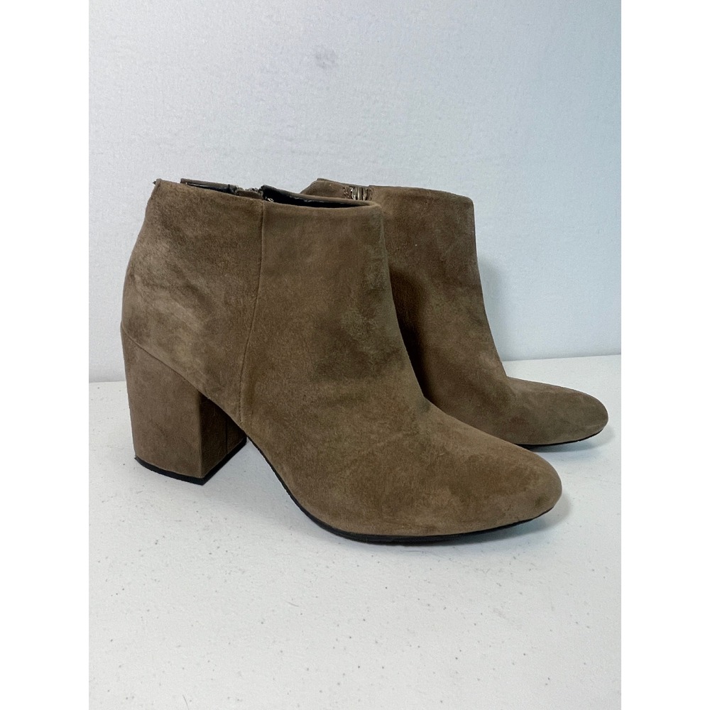 ADAM TUCKER by ME TOO Suede Block Heel Ankle Boots Taupe Side Zip Women's Size 8